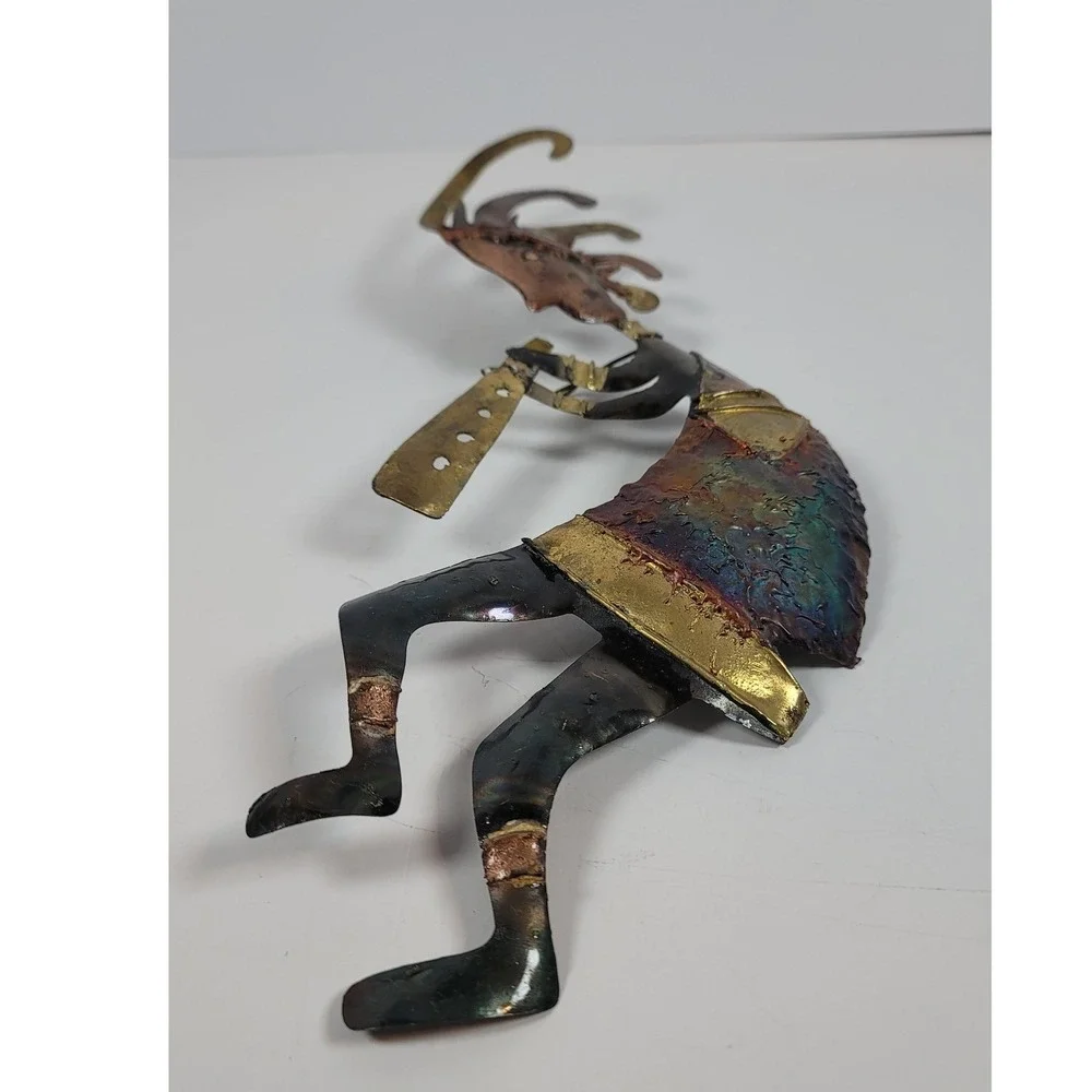 Vintage Kokopelli Metal Wall Art Southwestern Flute Player Copper Gold Tone 15in